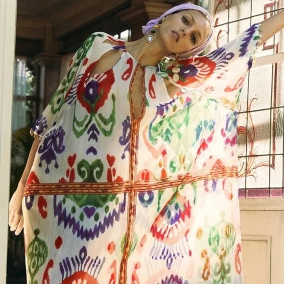 NWT ZARA BEADED PRINT KAFTAN, SIZE M/L - Picture 4 of 12